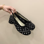 Women's Ballet Flats with Delicate Bow and Block Heel