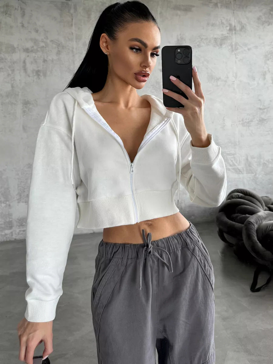 Women's Cropped Hoodie with Zipper and Casual Fit