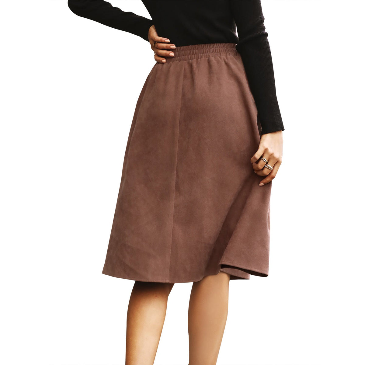 Women's Midi Suede Skirt with Button Details