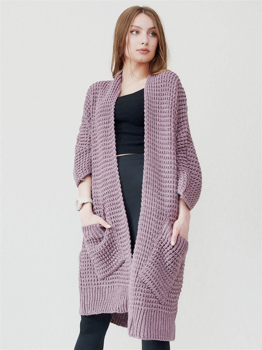 Women's Cozy Knit Coat with Large Pockets and Casual Cut