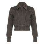 Women's Cropped Jacket with Zipper and Pockets