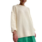 Casual Textured Knit Sweater with Drop Shoulders