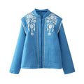 Women's Embroidered Blouson Jacket with Lightweight Cotton Material and Practical Pockets