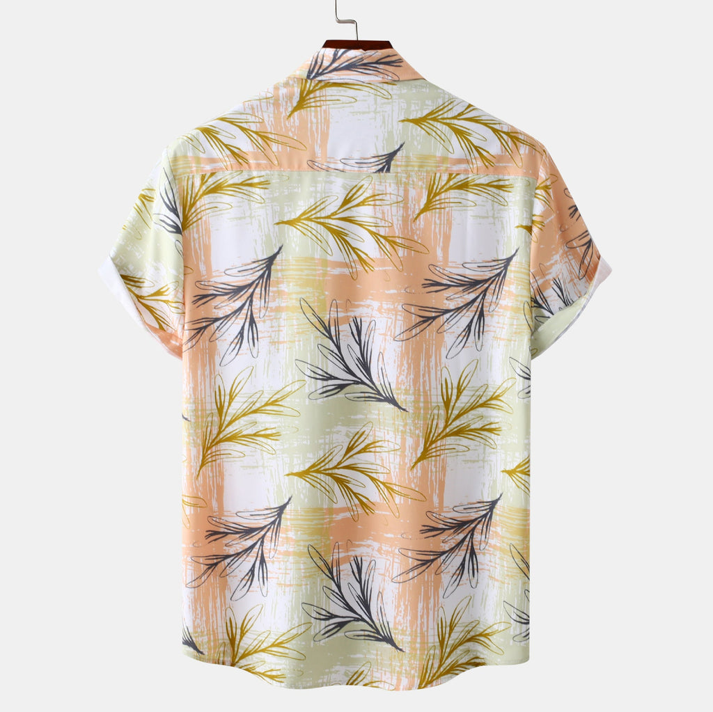 Women's Short-Sleeve Shirt with Creative Plant Print and Airy Fit