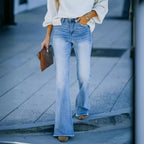 Women's High-Waisted Flared Jeans with Modern Vintage Effects