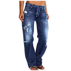 Women's Destroyed Wide-Leg Jeans with Casual Fit