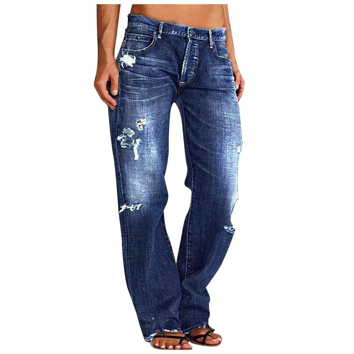 Women's Destroyed Wide-Leg Jeans with Casual Fit