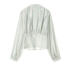 Women's Blouse with Deep V-Neck and Ruffle Details