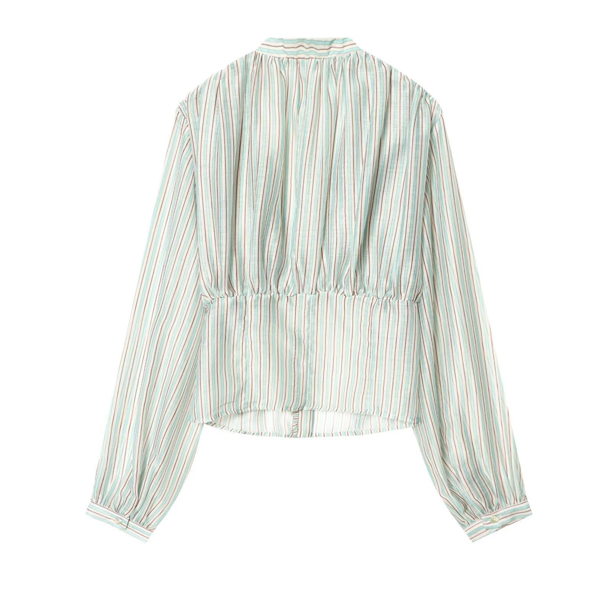 Women's Blouse with Deep V-Neck and Ruffle Details