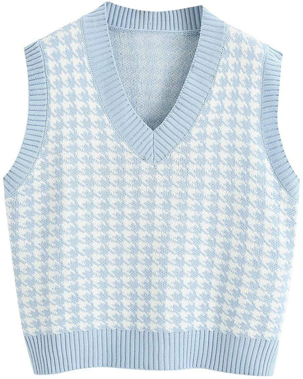 Women's Sleeveless Knit Vest with Modern Houndstooth Pattern