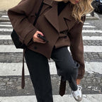 Women's Fashionable Short Trench Coat with Spacious Flap Pockets and Tailored Fit