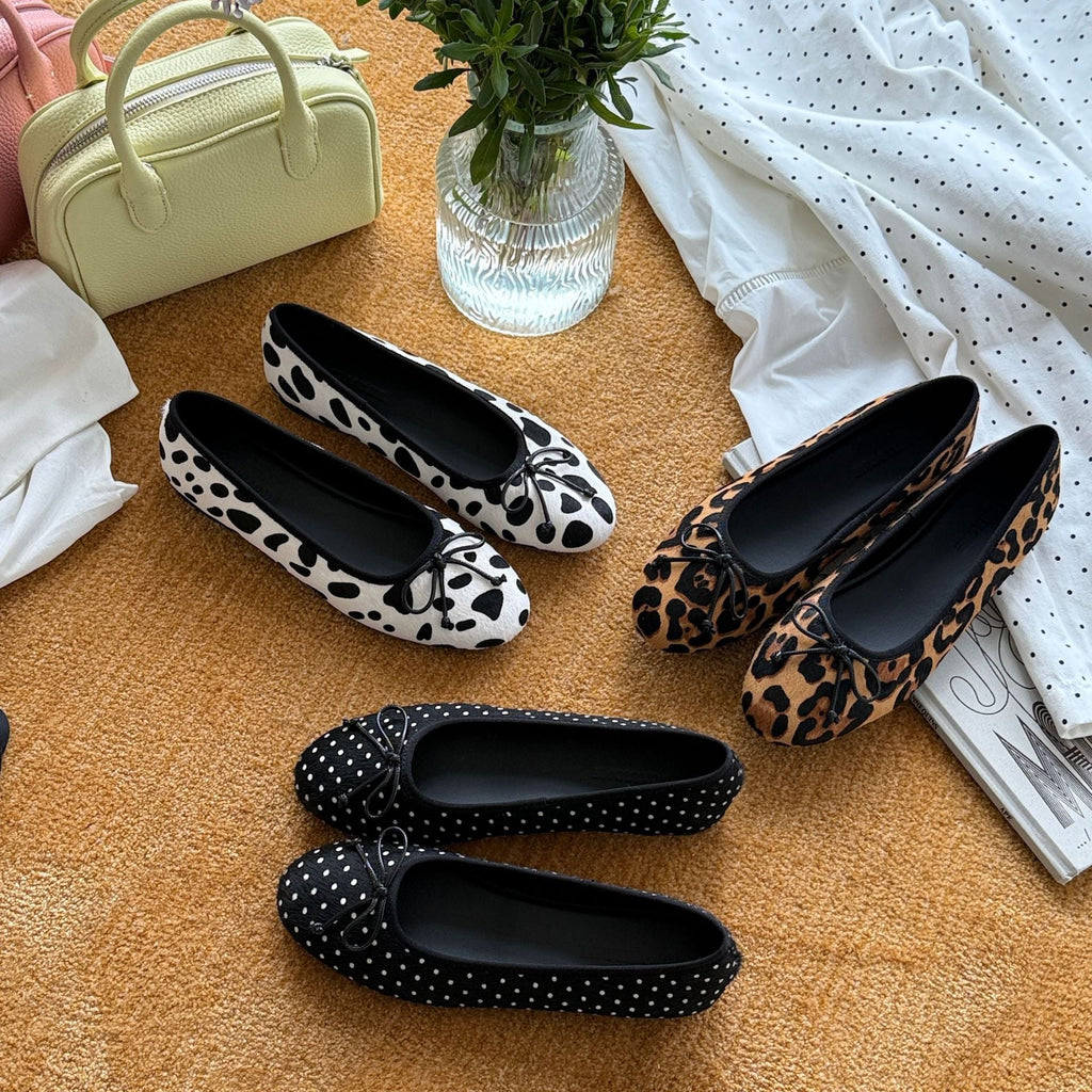 Women's Animal Print Ballet Flats with Elegant Strap