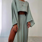 Women's Casual Two-Piece Set with Cropped Top and Maxi Skirt