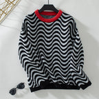 Women's Cozy Sweater with Modern Wave Patterns