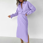 Elegant Long-Sleeve Shirt with Matching Maxi Skirt