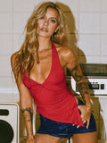 Women's Asymmetrical Top with Deep V-Neck and Elegant Knot Detail
