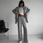 Women's Elegant Casual Two-Piece Set with Oversized Blazer and Wide-Leg Trousers