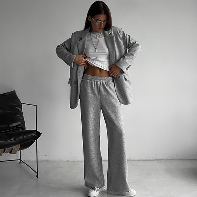 Women's Elegant Casual Two-Piece Set with Oversized Blazer and Wide-Leg Trousers