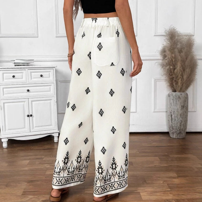 Women's Elegant Loose-Fit Patterned Trousers