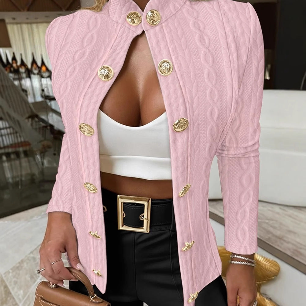 Elegant Women's Knit Blazer with Gold Buttons