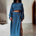Women's Casual Two-Piece Set with Cropped Top and Maxi Skirt