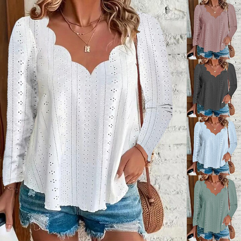 Women's Airy Blouse with Modern Eyelet Pattern