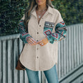 Women's Corduroy Jacket with Decorative Ethnic Pattern