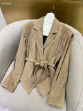 Women's Elegant Faux Leather Jacket with Ruffle Details