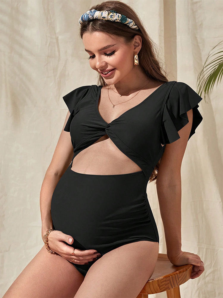 Women's Swimsuit Set with Refined Knot Design and Ruffle Details