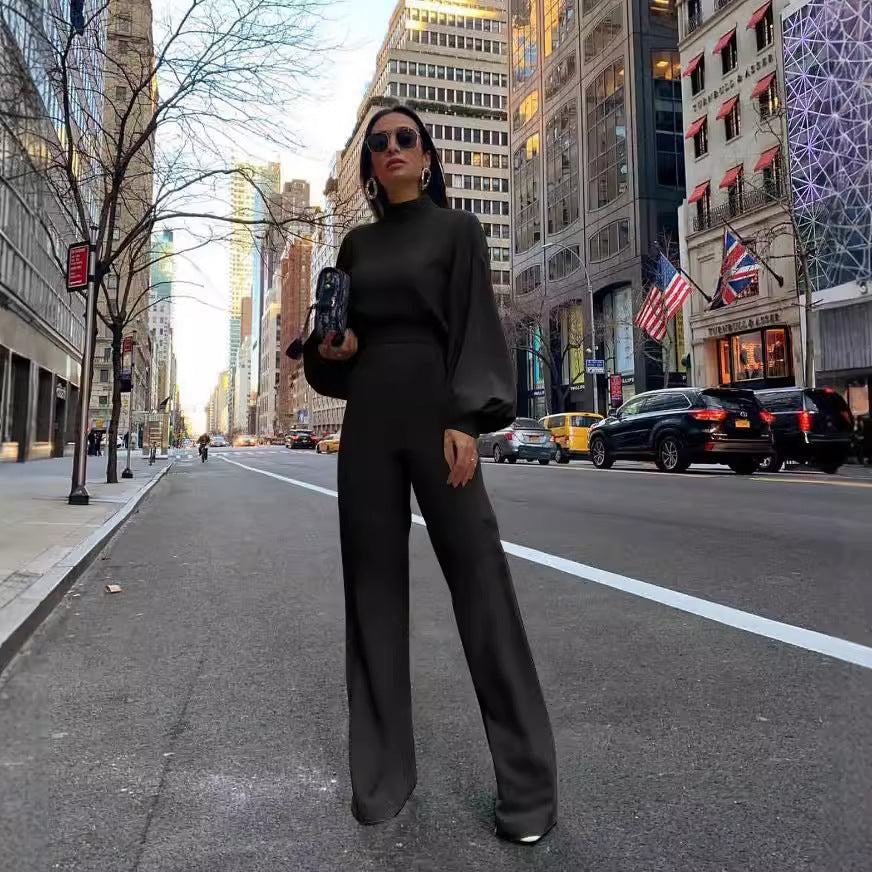 Elegant Jumpsuit with Wide Sleeves and High Collar