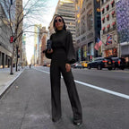 Elegant Jumpsuit with Wide Sleeves and High Collar
