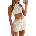 Women's Crocheted Crop Top and Mini Skirt Set