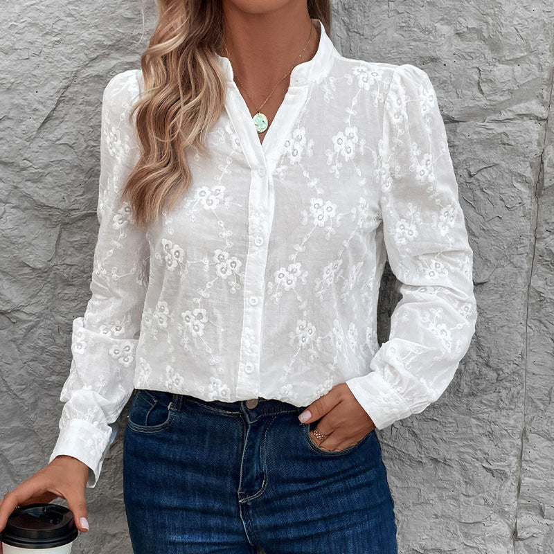 Women's Blouse with Elegant Floral Eyelet Pattern