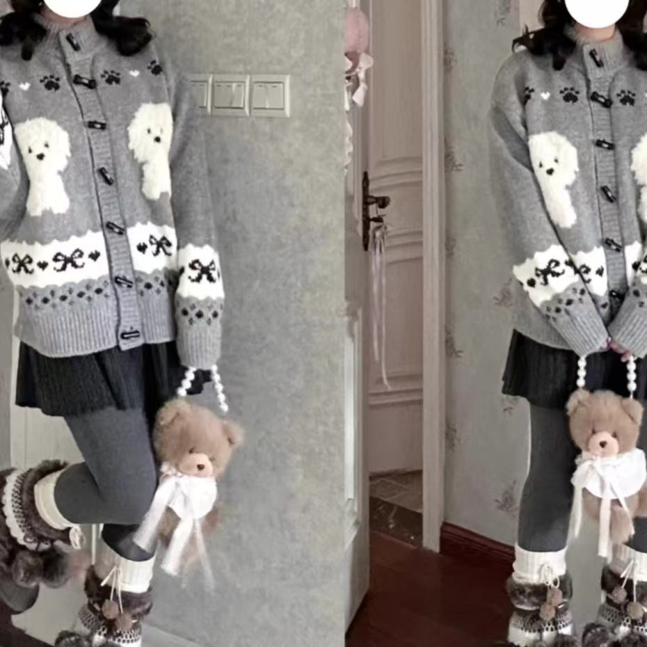 Women's Patterned Cardigan with Animal Motif and Button Details