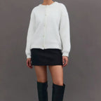 Women's Fuzzy Cardigan with Decorative Pearl Buttons
