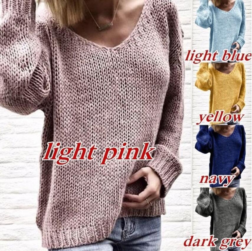 Women's Coarse V-Neck Sweater with Casual Cut and Textured Fabric