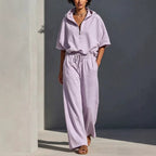 Women's Casual Lounge Set with Half-Zip Hoodie and Wide Palazzo Pants