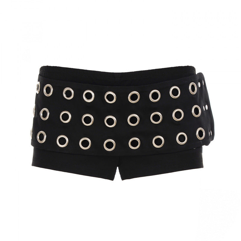 Women's Fashionable Mini Skirt with Asymmetrical Cut and Metallic Details