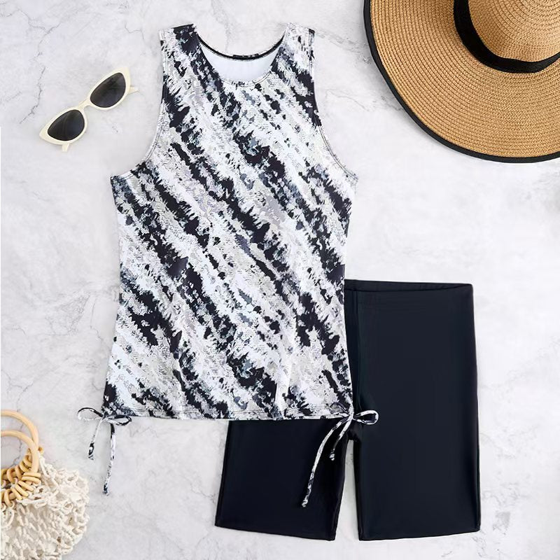 Women's Swimwear Set with Tank Top and High-Waisted Shorts