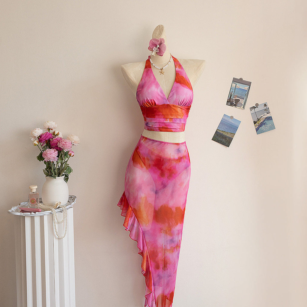 Women's Swimsuit Set with Asymmetrical Ruffle and Trendy Top