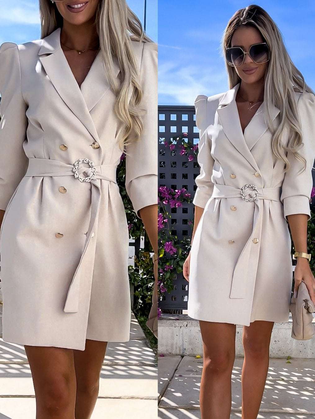 Women's Blazer Dress with Tailored Fit and Glamorous Button Detail