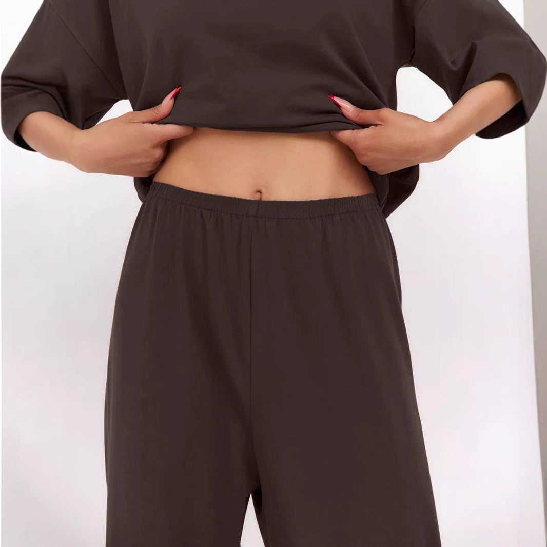 Women's Loose Lounge Set with Knot Details and Elastic Waist