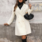 Women's Elegant Midi Coat with Double Button Placket and Classic Lapel