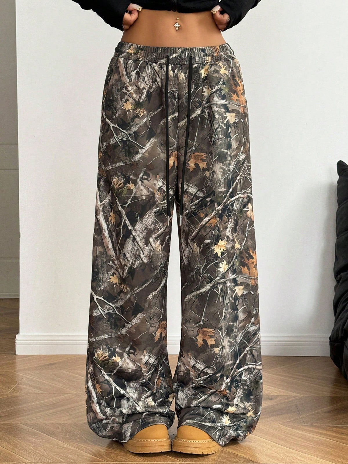Women's Comfortable Floral Casual Pants with Elastic Waist
