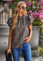 Women's Blouse with Floral Design and Ruffle Details