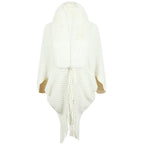 Women's Luxurious Knit Poncho with Faux Fur Collar and Fringe