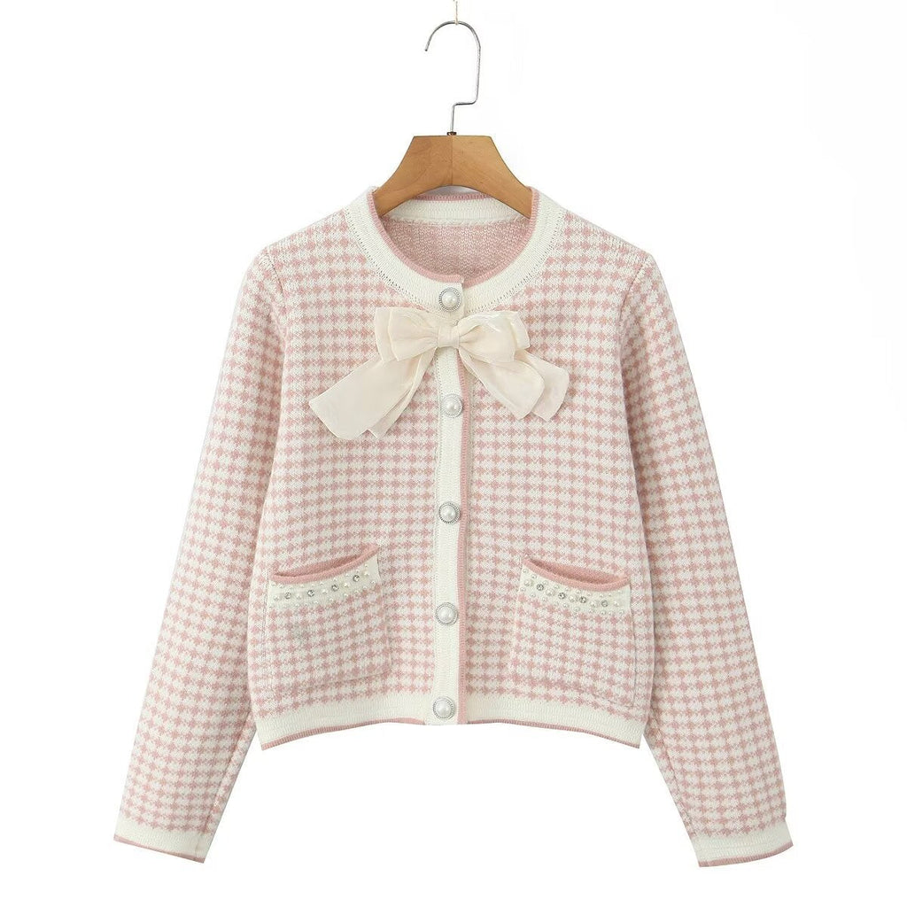 Women's Cardigan with Decorative Details and Shawl Collar