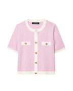 Women's Elegant Short-Sleeve Cardigan with Button Details and Pockets