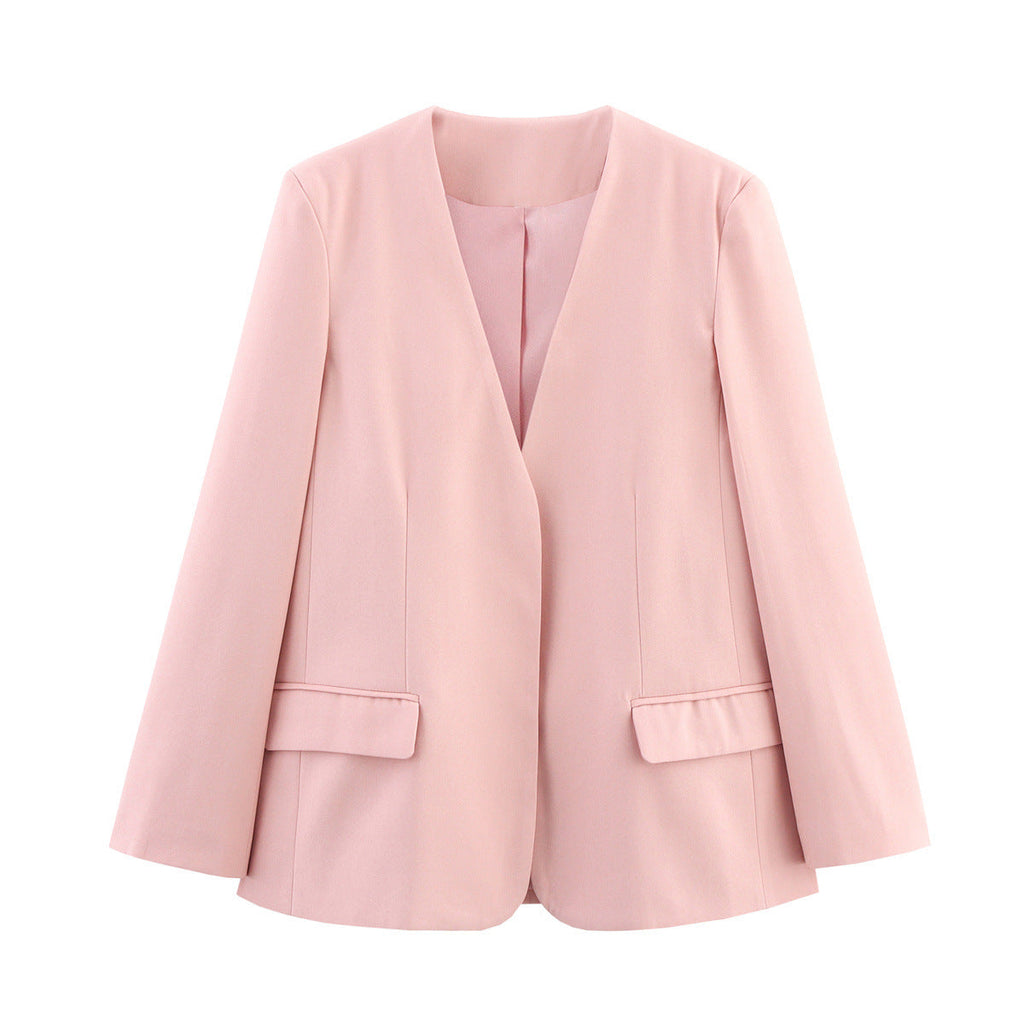 Elegant Oversized V-Neck Blazer with Pockets