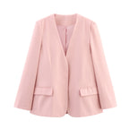 Elegant Oversized V-Neck Blazer with Pockets